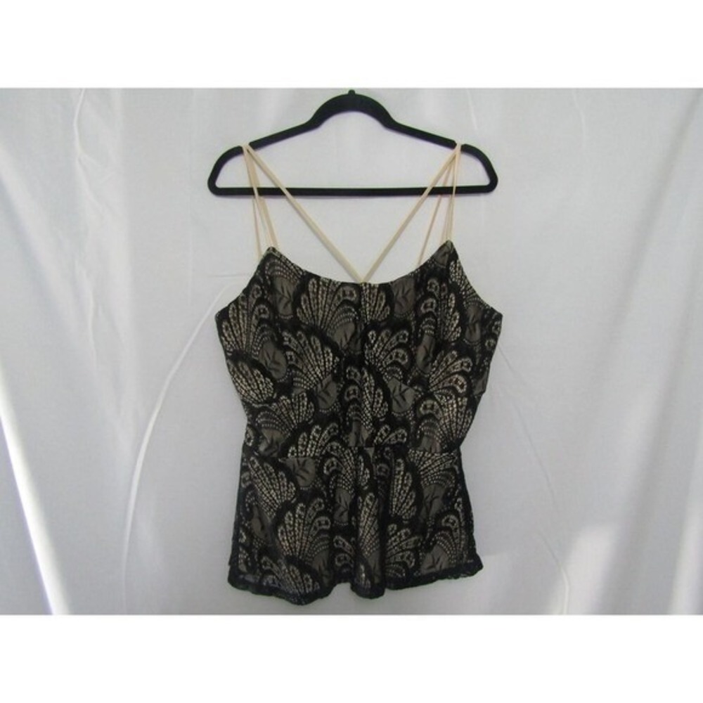 Rue+ Plus 1X Black Lace Overlay Nude Lined Camisole Top Spaghetti Strap Goth